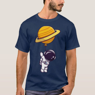 Camiseta Astronauta Cuta Flotando Con Globo Planeta En Spa