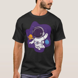 Camiseta Astronauta Cuta Flotando En El Espacio Con Planeta