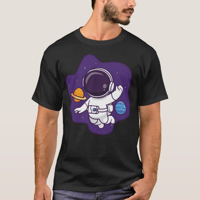 Camiseta Astronauta Cuta Flotando En El Espacio Con Planeta (Anverso)
