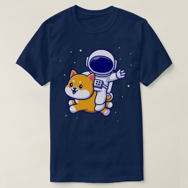 Camiseta Astronauta Cuta Volando Con Perro Shiba Inu En El  (Diseño del anverso)