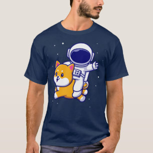 Camiseta Astronauta Cuta Volando Con Perro Shiba Inu En El 