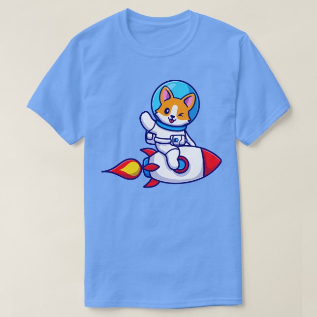 Camiseta Astronauta Cute Corgi Perro Montar Cohetes Y Ondas (Diseño del anverso)