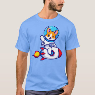Camiseta Astronauta Cute Corgi Perro Montar Cohetes Y Ondas