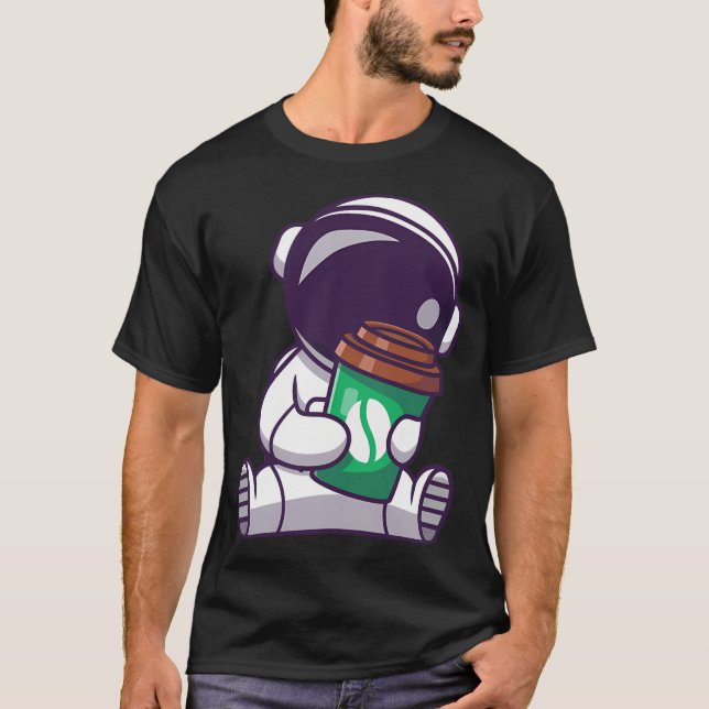 Camiseta Astronauta Cute Holding Café Cup (Anverso)