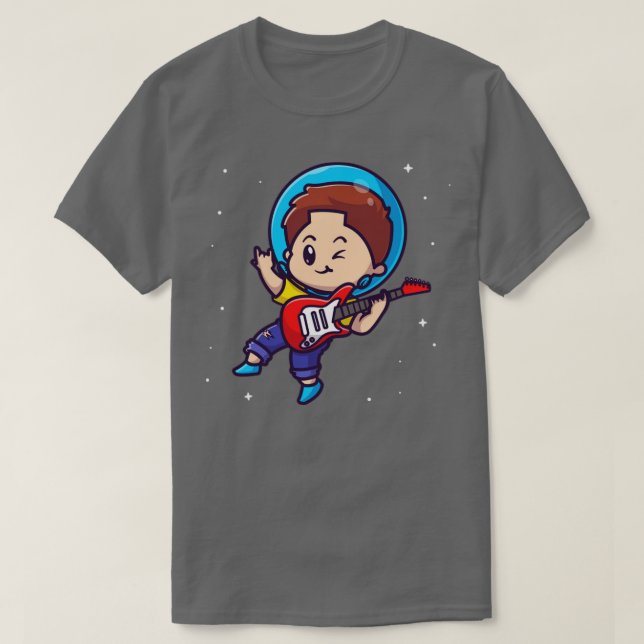 Camiseta Astronauta Cute Jugando Personalizado De Guitarra (Diseño del anverso)