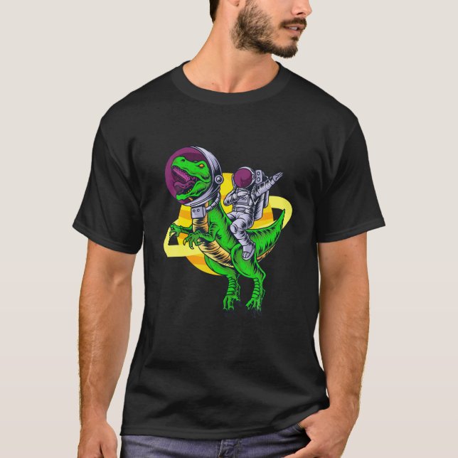 Camiseta Astronauta Dabbing Riendo Un Rex En El Espacio Din (Anverso)