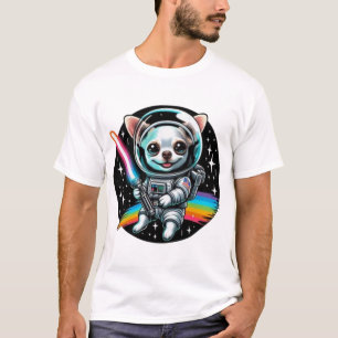 Camiseta Astronauta de Chihuahua con sable de arcoiris en S