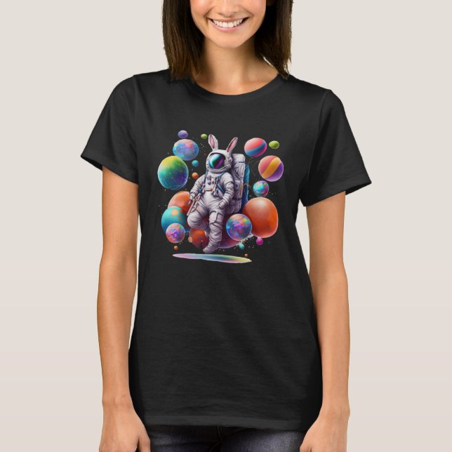 Camiseta Astronauta de conejo de Semana Santa con planetas  (Anverso)