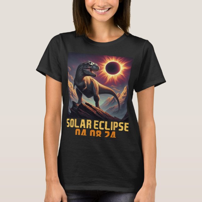 Camiseta Astronauta de dinosaurios T Rex Eclipse solar tota (Anverso)