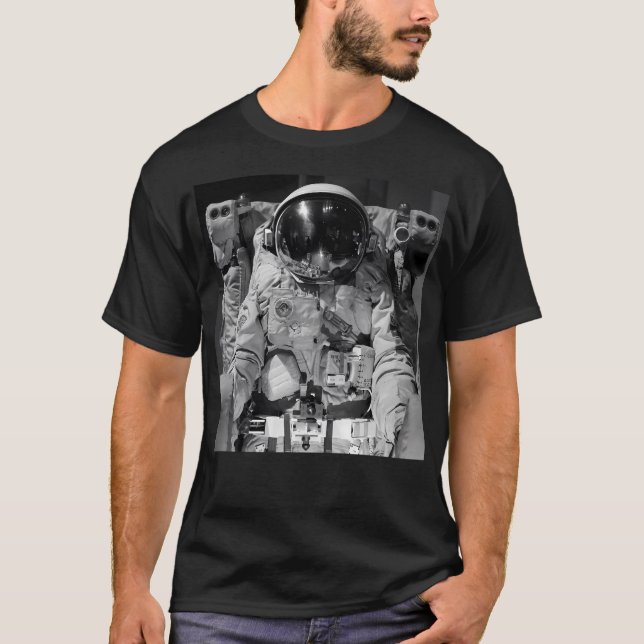Camiseta Astronauta de la Tierra del Espacio Blanco Y Negro (Anverso)