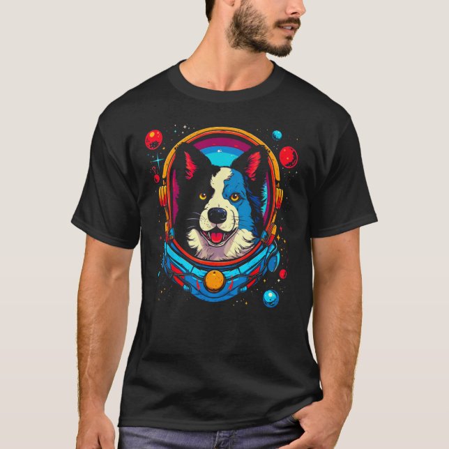 Camiseta Astronauta de Perro Collie Fronterizo (Anverso)
