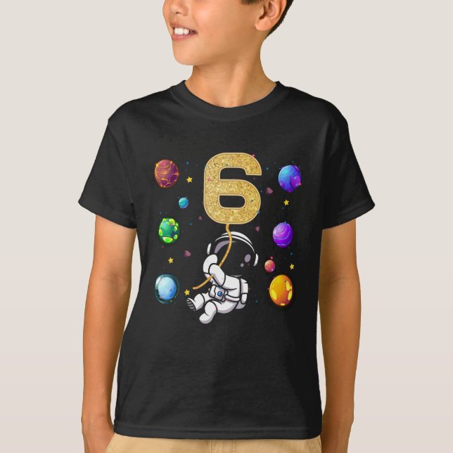 Camiseta Astronauta de planetas de cumpleaños de 6 años (Anverso)