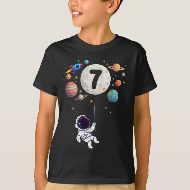 Camiseta Astronauta de planetas de cumpleaños de 7 años (Anverso)