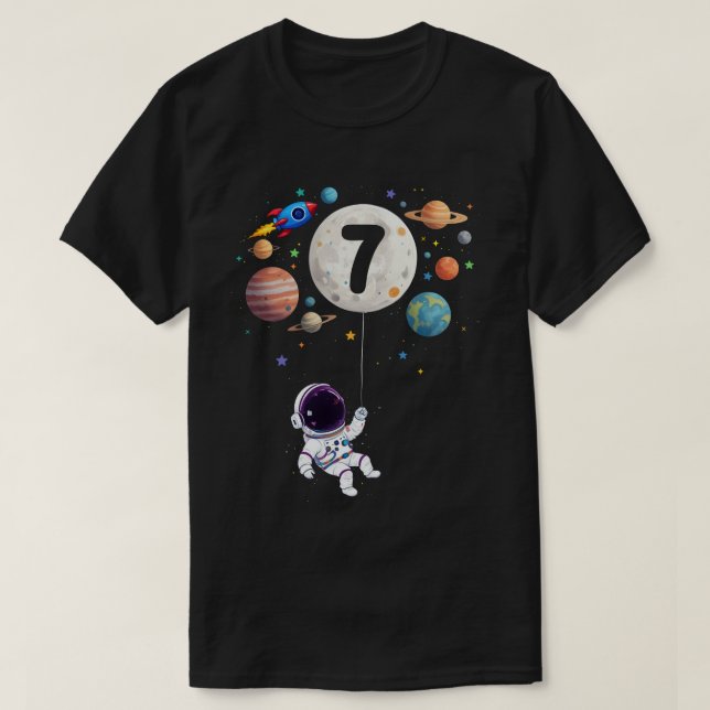 Camiseta Astronauta de planetas de cumpleaños de 7 años (Diseño del anverso)