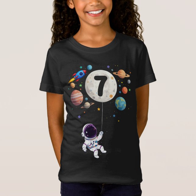 Camiseta Astronauta de planetas de cumpleaños de 7 años (Anverso)