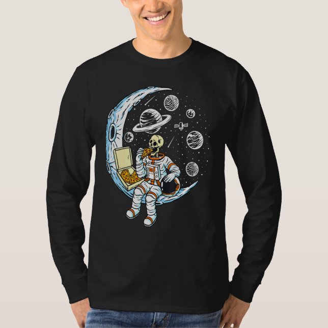 Camiseta Astronauta de Skeleton comiendo pizza en la luna (Anverso)