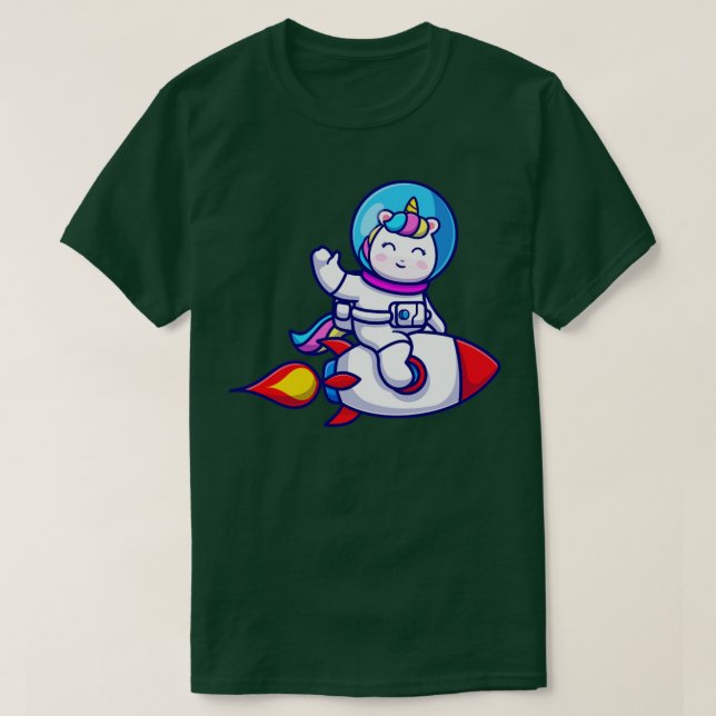 Camiseta Astronauta De Unicornio Cuto Montando Cohetes Y On (Diseño del anverso)