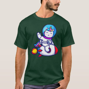 Camiseta Astronauta De Unicornio Cuto Montando Cohetes Y On