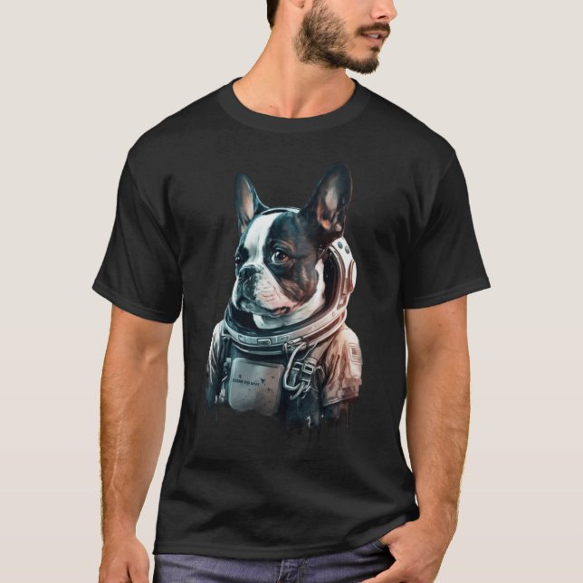 Camiseta Astronauta del espacio de perros de Boston Terrier (Anverso)