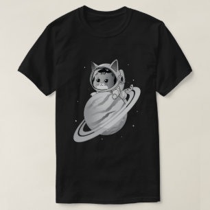 Camiseta Astronauta del gato espacial con planeta Saturno