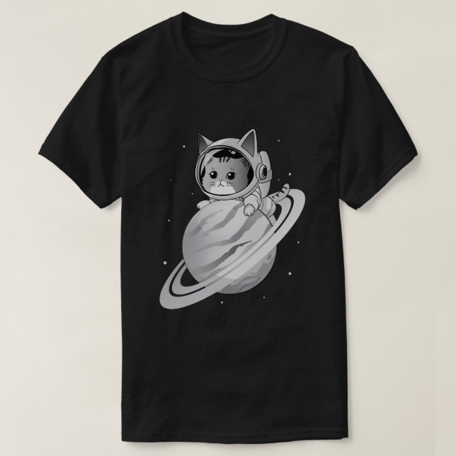 Camiseta Astronauta del gato espacial con planeta Saturno (Diseño del anverso)