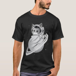 Camiseta Astronauta del gato espacial con planeta Saturno