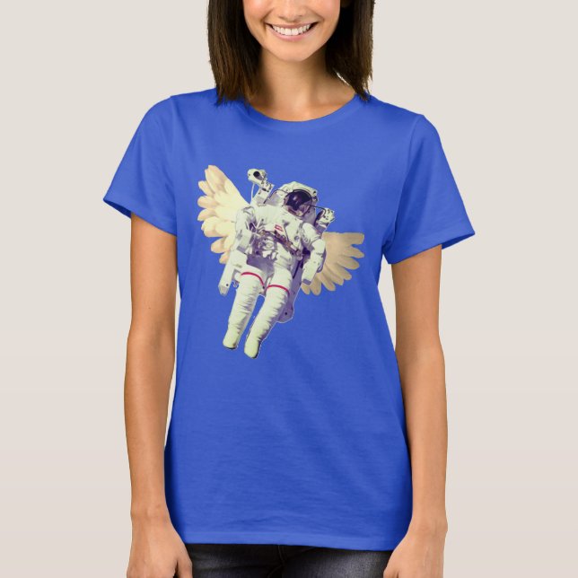 Camiseta Astronauta divertida con alas ángel en el espacio (Anverso)