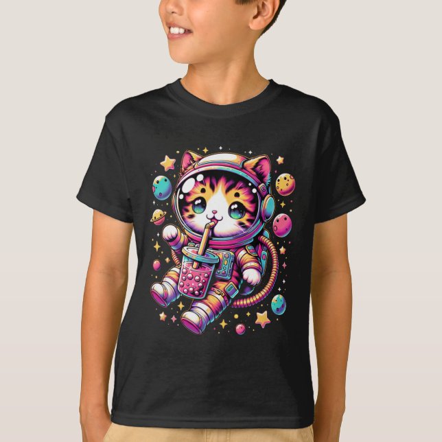 Camiseta Astronauta divertida Kawaii Boba Tea Cat (Anverso)