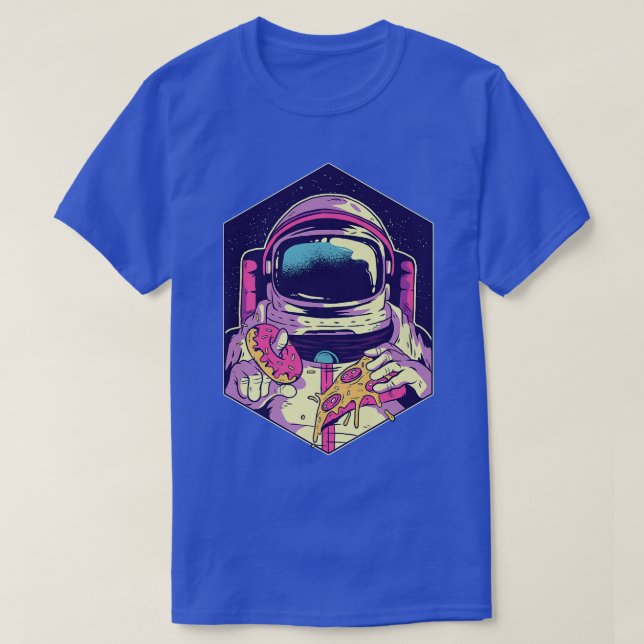 Camiseta Astronauta divertida sostiene pizza y Donut Funny  (Diseño del anverso)