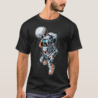 Camiseta Astronauta Dunking Moon Gracioso Arte de Baloncest