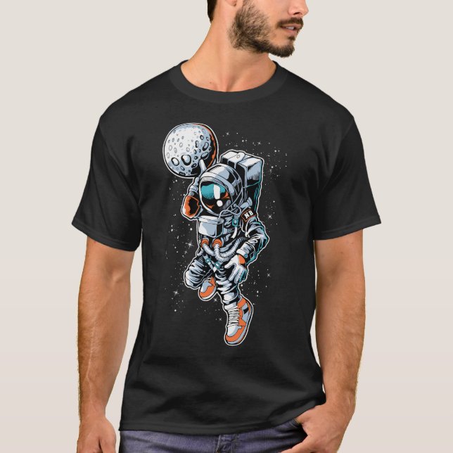 Camiseta Astronauta Dunking Moon Gracioso Arte de Baloncest (Anverso)