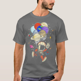 Camiseta Astronauta En Globo Con Planetas A Mano