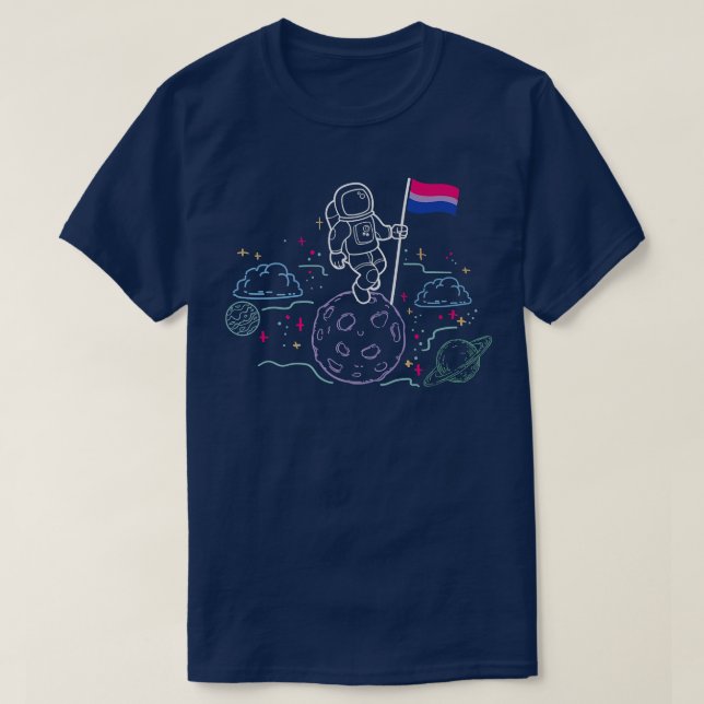 Camiseta Astronauta en la luna con bandera biseual en la pa (Diseño del anverso)