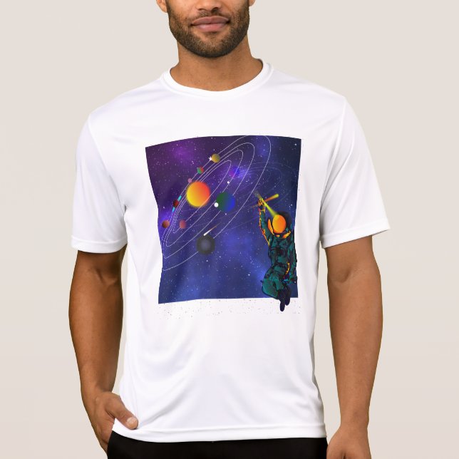Camiseta Astronauta en los planetas del sistema solar (Anverso)
