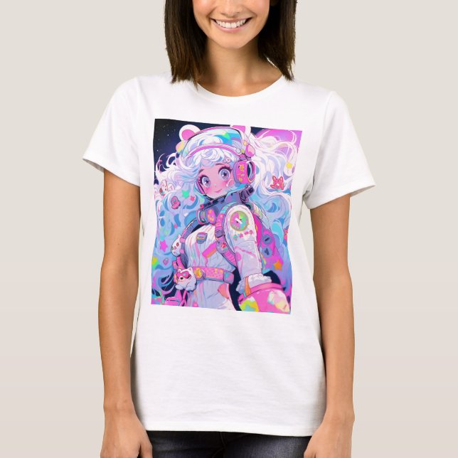 Camiseta Astronauta espacial Kawaii Moe Pastel Chica de ani (Anverso)