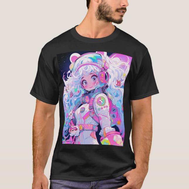 Camiseta Astronauta espacial Kawaii Moe Pastel Chica de ani (Anverso)