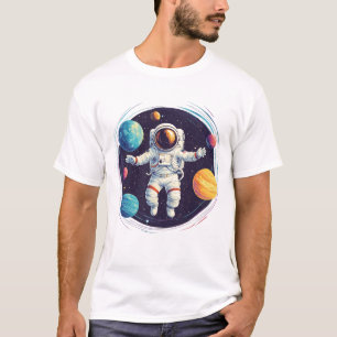Camiseta Astronauta explorando el colorido sistema solar