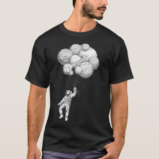 Camiseta Astronauta flotando con globos planetarios dibujad