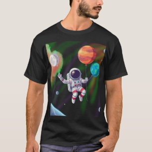 Camiseta Astronauta Flotando en el Espacio con Globos Plane