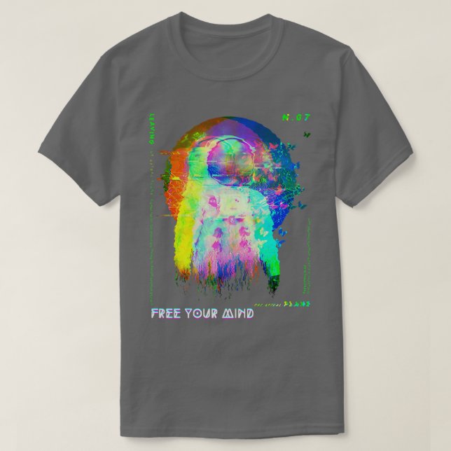 Camiseta Astronauta FreeYourMind Glitchy Melding Vaporwave  (Diseño del anverso)