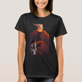 Camiseta Astronauta frente a un volcán en erupción