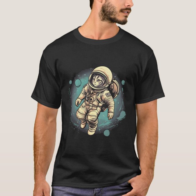 Camiseta Astronauta gato flotando en el espacio (Anverso)