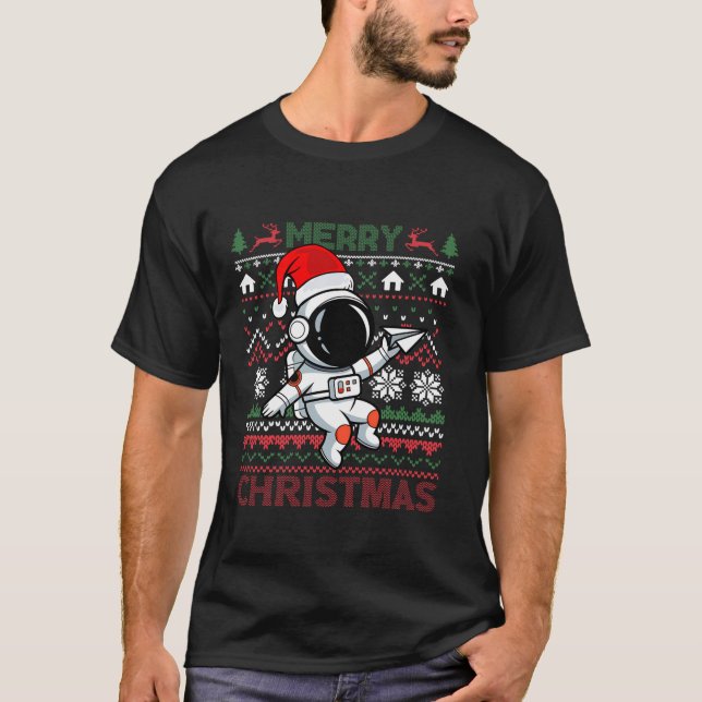 Camiseta Astronauta gracioso Navidades feos Santa Hat Spa (Anverso)