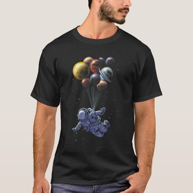 Camiseta Astronauta Holding Planet Balloons Solar System Sp (Anverso)