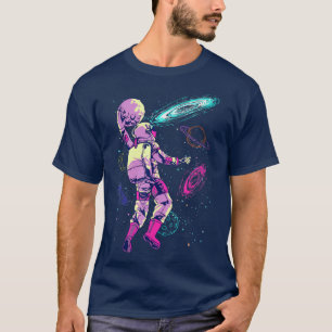 Camiseta Astronauta jugando a baloncesto en el vacío en el 