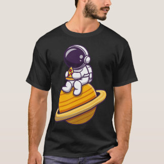 Camiseta Astronauta lindo comiendo planeta de pizza