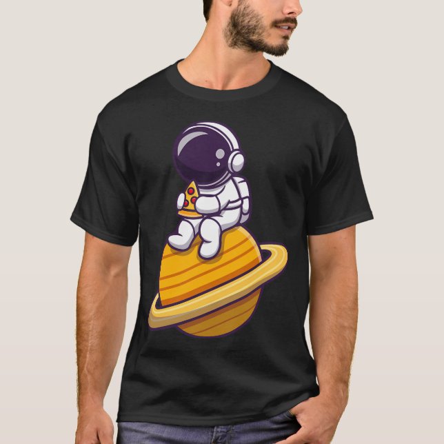 Camiseta Astronauta lindo comiendo planeta de pizza (Anverso)