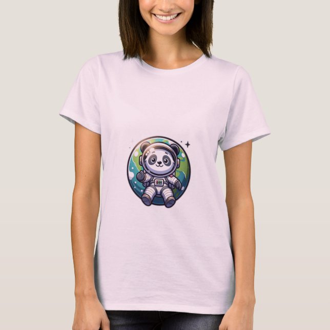 Camiseta Astronauta lindo Panda flotando en la tierra delan (Anverso)