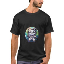 Astronauta lindo Panda flotando en la tierra delan
