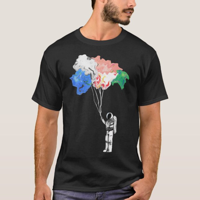 Camiseta Astronauta lindo sosteniendo globos abstractos (Anverso)